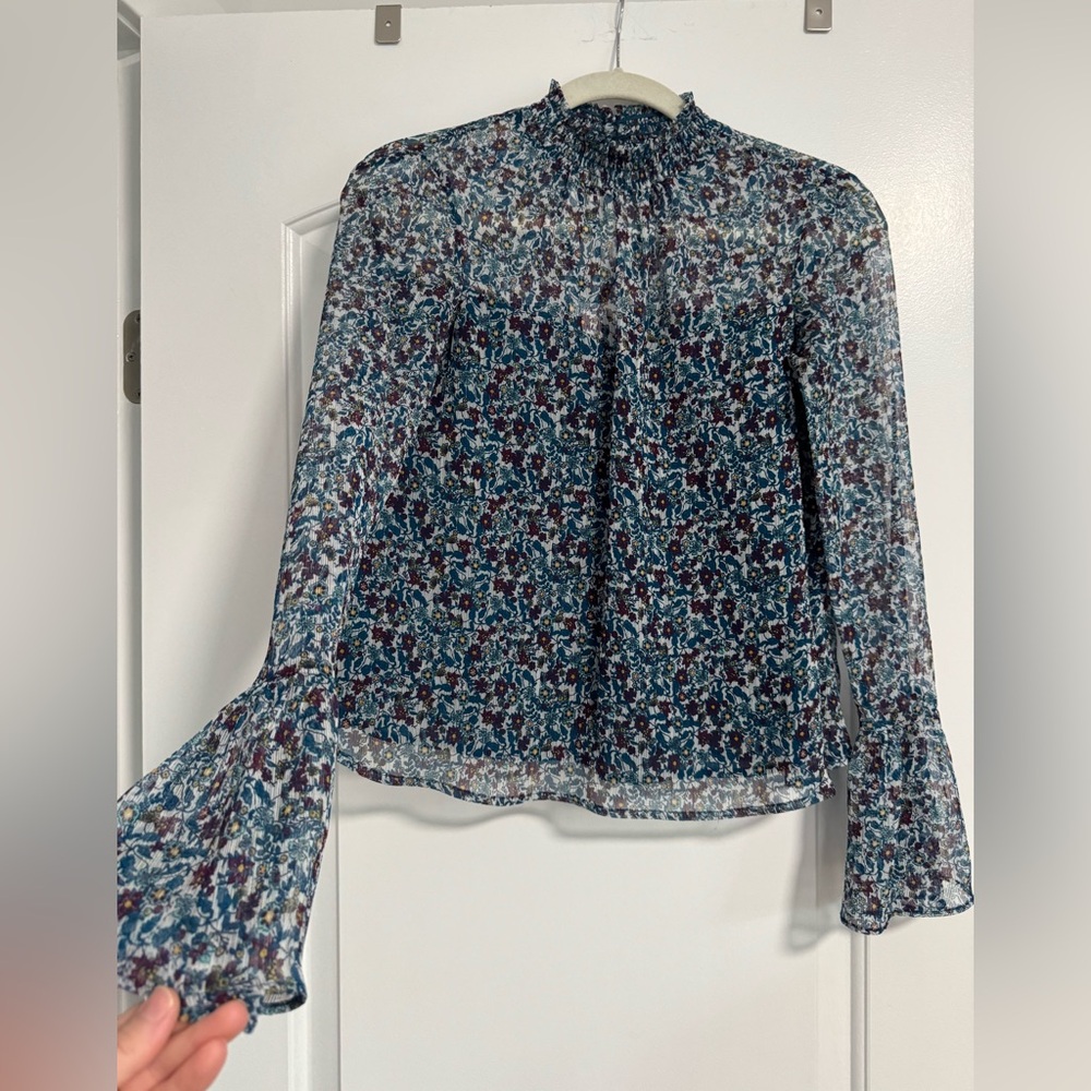 Xhilaration Blue and Black Bell Sleeve Blouse